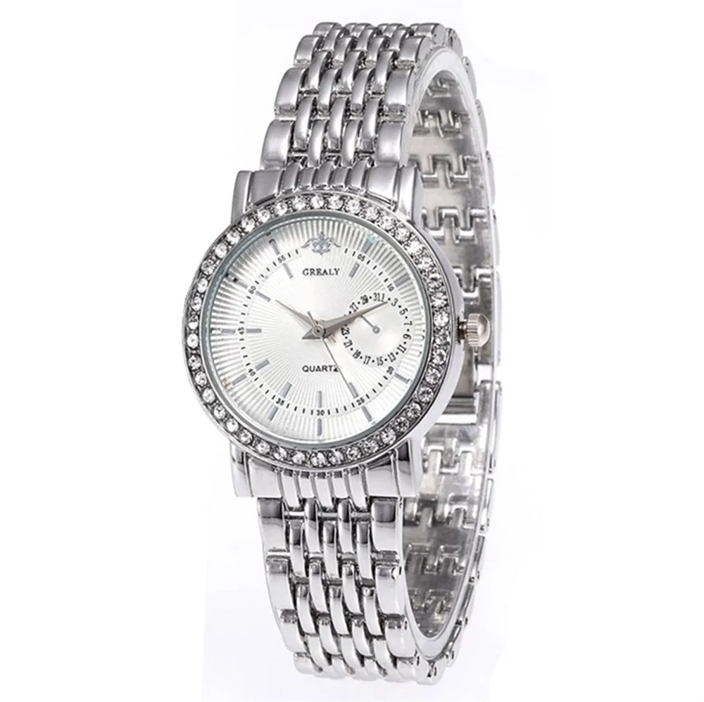 Elegant Women's Two Tone Crystal Watch Stainless Steel Band Quartz Wristwatch Ladies Dress Watches