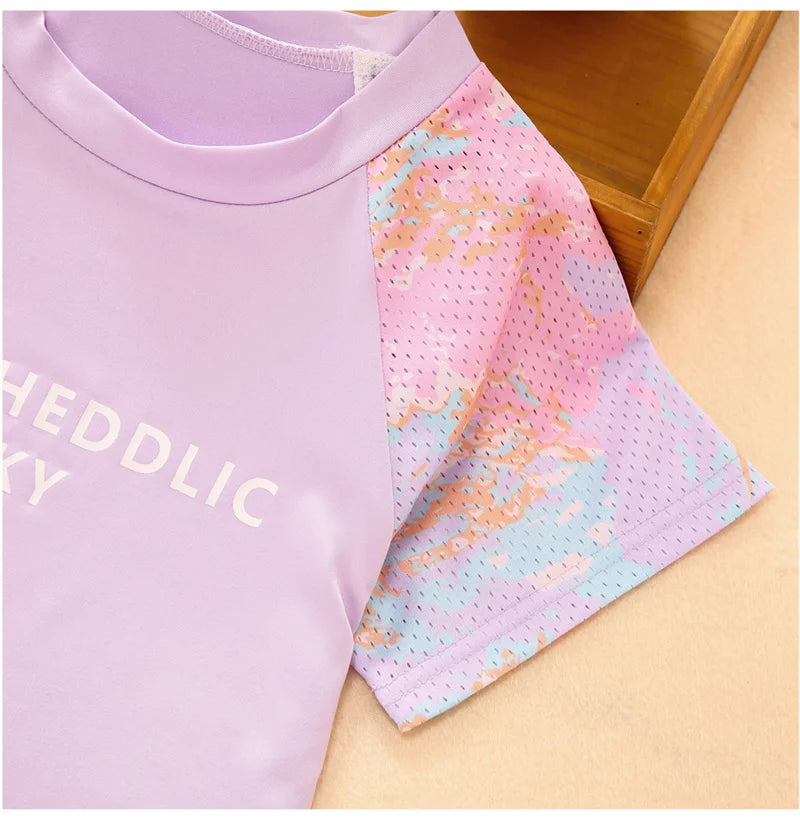 Kids Swimwear Sets Summer Girls Fashion Sport Swimsuit Tops+Pants 2Pcs Children Travel Beach Short Sleeve Suits 3-10 Years