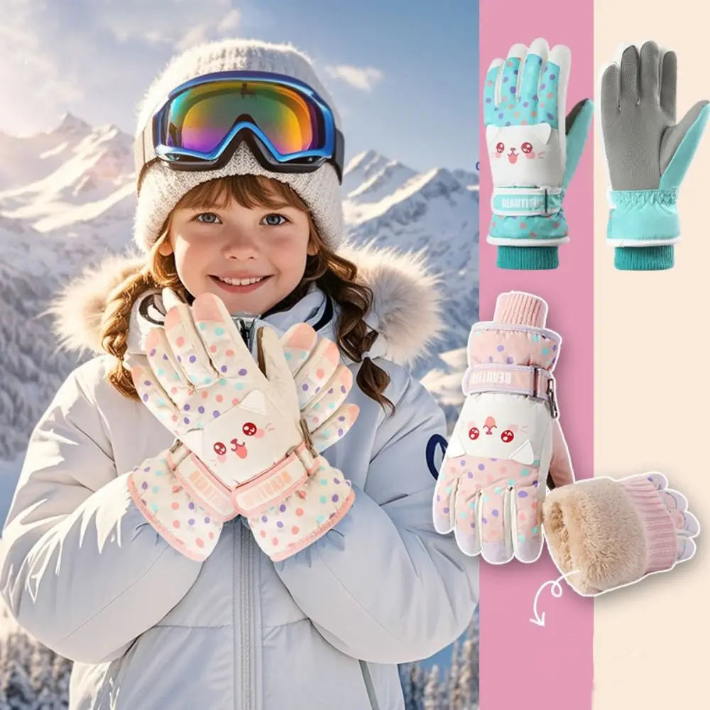 Kawaii Cartoon Children Ski Gloves Full Finger Riding Kids Snowboard Gloves Keep Warm Thicken Girls Skiing Gloves Boys/girls