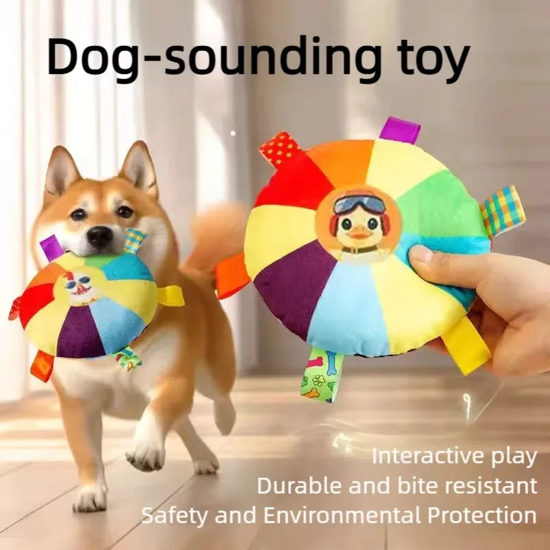 Pet Dog Toys Colorful Round Plush Frisbee Squeaky Interactive Tug Chew Toy Bite Resistant Anxiety Relief Training Pet Play Toy