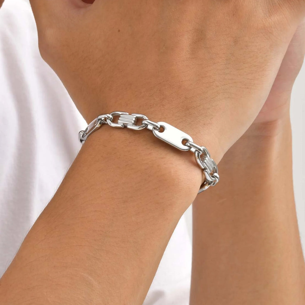 Trendy Classic Stainless Steel Bracelet for Men, Geometric Handmade Chain Bracelet, Fashion Jewelry Gift for Him ﻿
