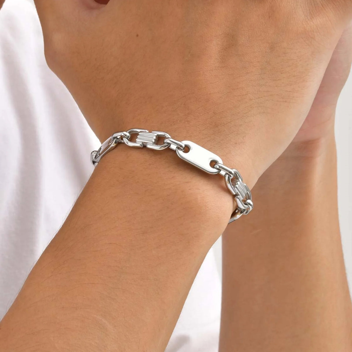 Trendy Classic Stainless Steel Bracelet for Men, Geometric Handmade Chain Bracelet, Fashion Jewelry Gift for Him ﻿