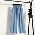 Women's Summer Slim Straight Leg Jeans Wide Leg Ice Silk Casual High Waist Trousers Cotton Polyester Blend No Ironing Needed