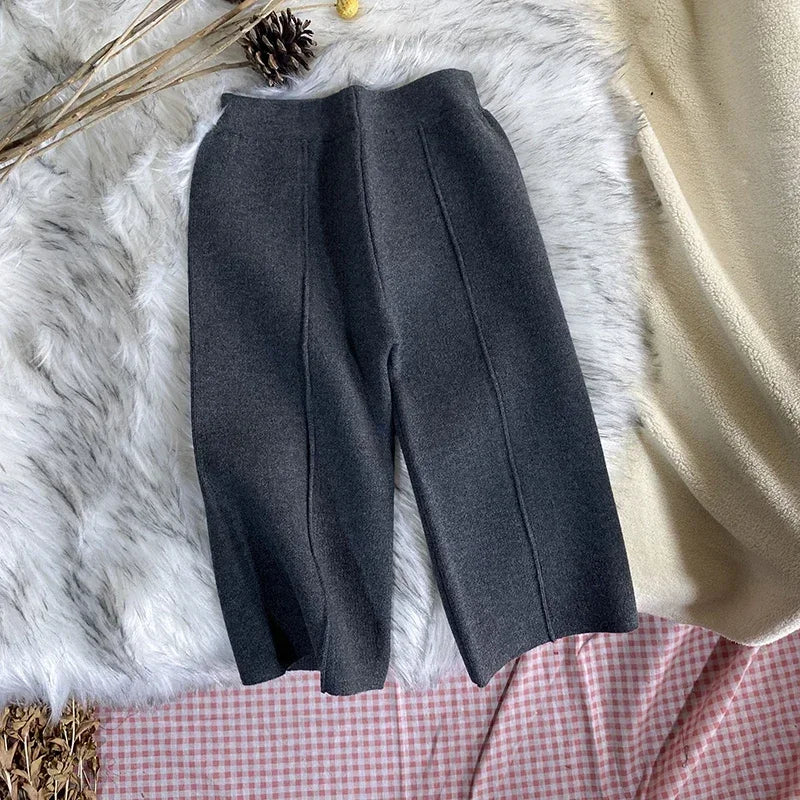 Kids Pants Autumn Childrens Clothing Winter Girls Thick Knitting Wide Leg Trousers Thick Woolen Yarn Straight Casual