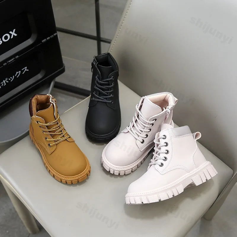 Children Leather Boots Kids Ankle Boots Non-slip Side Zipper Soild Color 2026 Autumn New Boys Girls Short Boots Comfortable