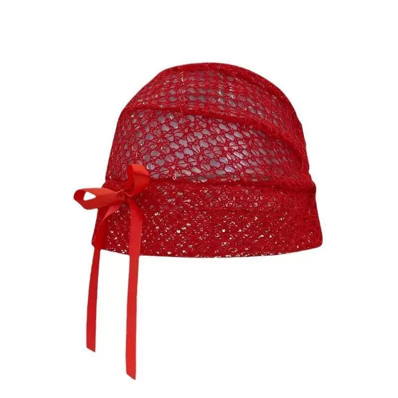 Women's Hat Hollow Bow Solid Color Simple Personalized Versatile Fashionable Pile Caps Girls Elastic Sweet Elegant Lace Y2k Hats