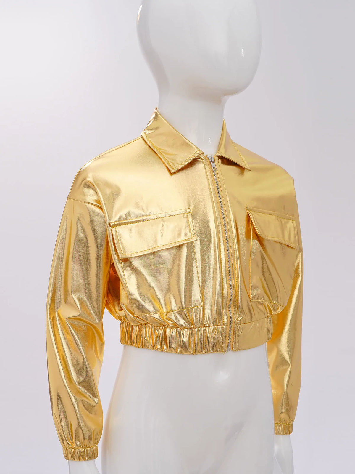 Kids Boys Girls Metallic Jacket Shiny Fashion Children's Coats Long Sleeve Disco Rave Tops Hip-Hop Jazz Dance Costume Outerwear