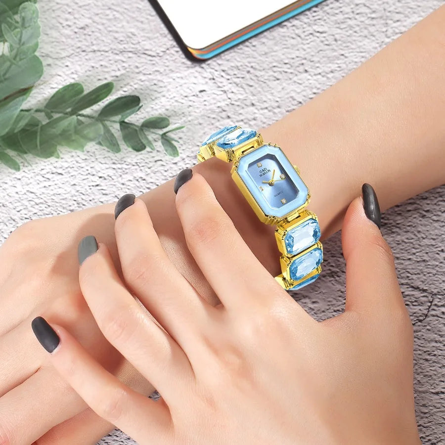 Small Golden Square Dial Quartz Watch for Women Bracelet Watch Luxury Diamond Fashion Women's Watch Relojes Para Damas