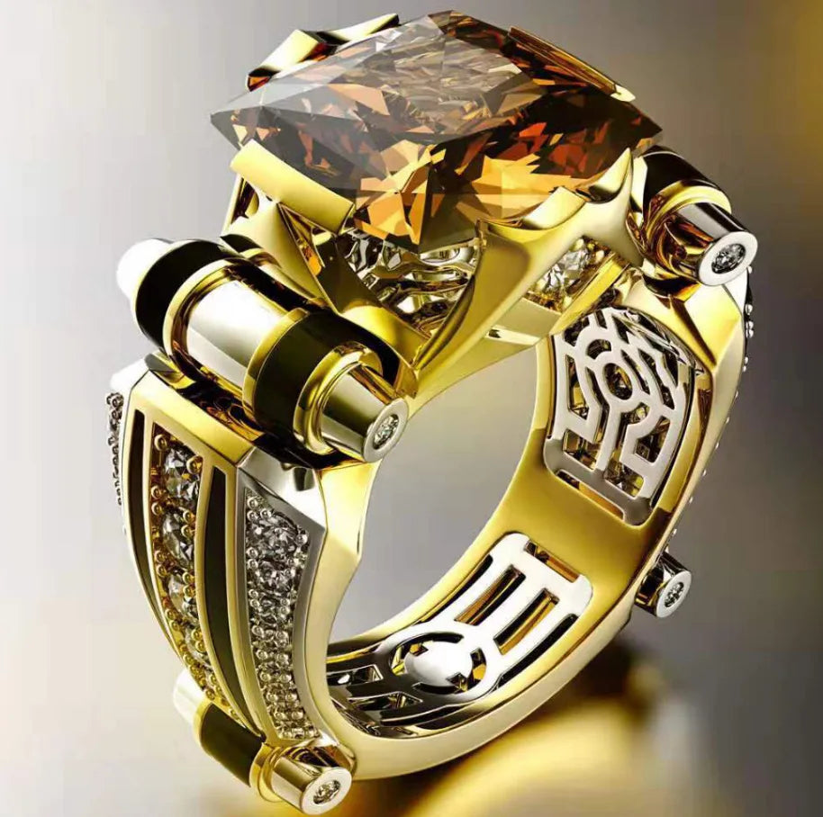 Luxury Mens Jewellery Rings for Men Gothic Stainless Steel Ring Gold Color Square Stone Fidget Ring Vintage Jewelry