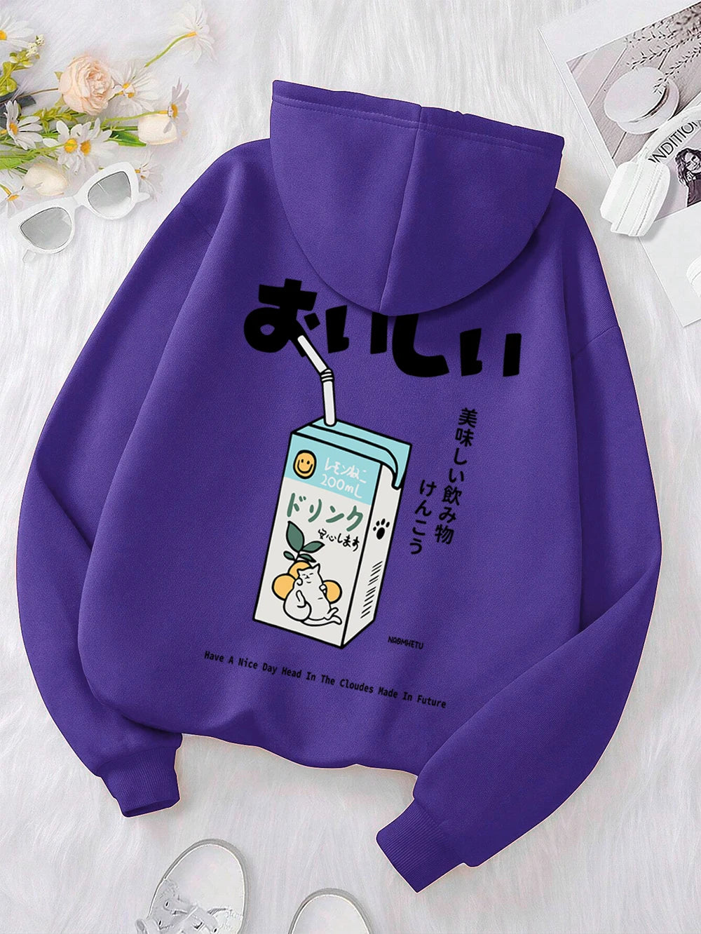 Kawaii Japanese Harajuku Cat Print Hoodie Men Women Fashion Loose Hoody O-Neck Casual New Sweatshirt Pocket Fleece Couple Hoody