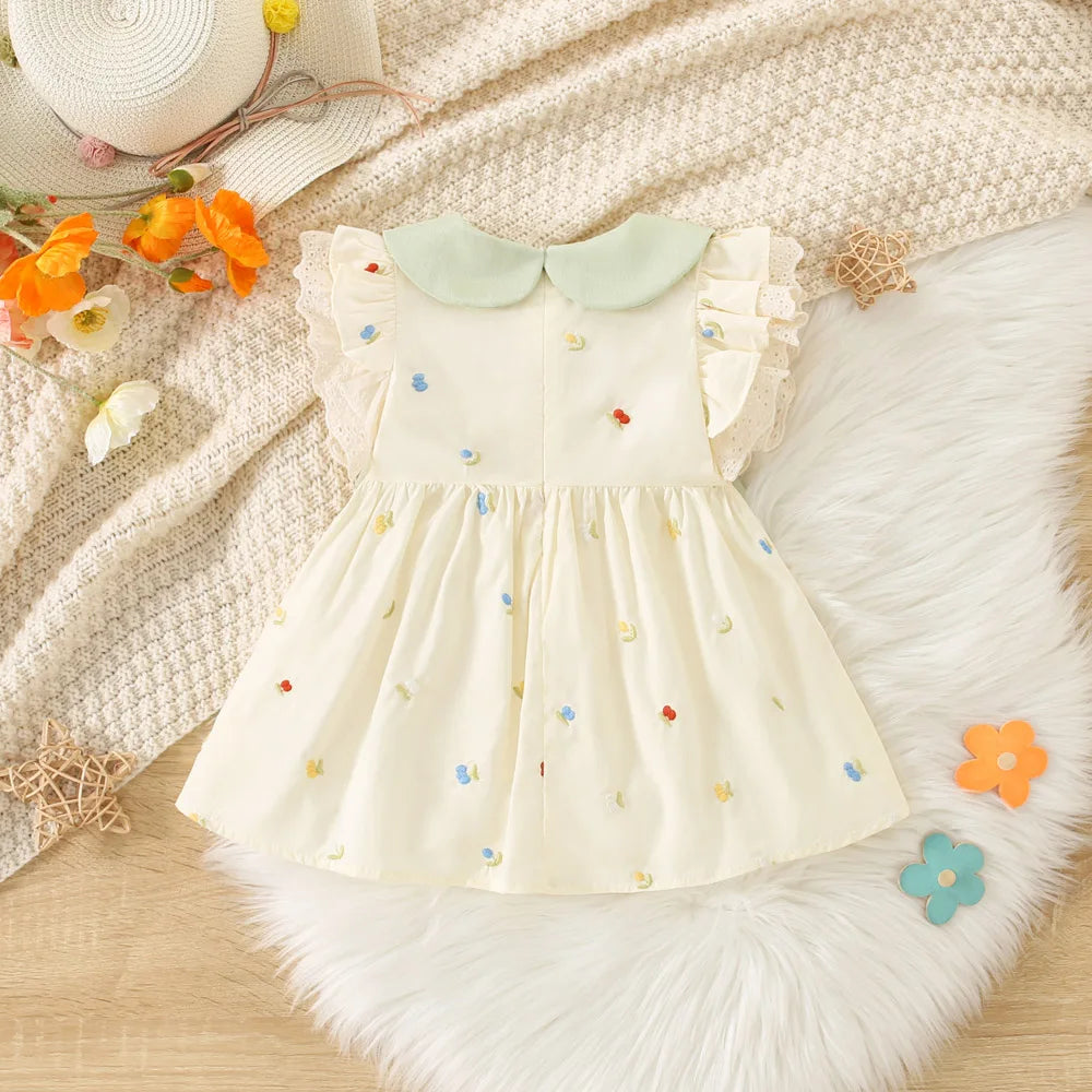 Outfit for Kids Summer Breathable Cotton Toddler Cherry Dress Sweet Fashion Comfortable Bow Doll Collar Baby Girl Birthday Dress