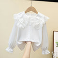Kids Shirt White Long Sleeve Spring Autumn Class Uniform Performance Costume Lace Girls Student Wear New Girls
