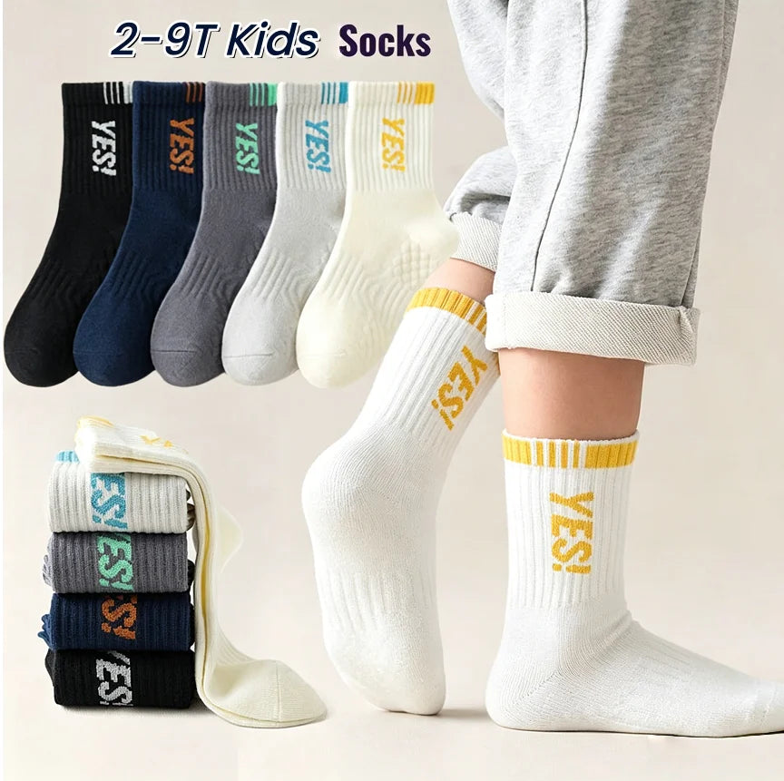 5 Pairs Baby Socks Spring Autumn New Cotton Socks Kids Sport Sock 1-14T Boys Letter Pattern