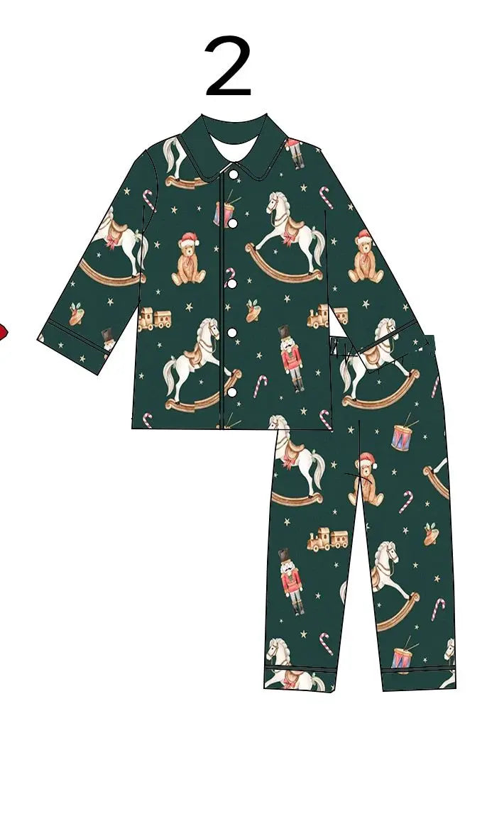 Custom Boutique Children Christmas Pyjamas Set Kids High Quality Frills Girls Boys Pajamas Clothing