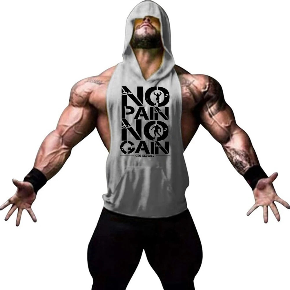 Gym Clothing Mens Bodybuilding Hooded Tank Top Cotton Sleeveless Vest Sweatshirt Fitness Workout Sportswear Tops Male Suspenders