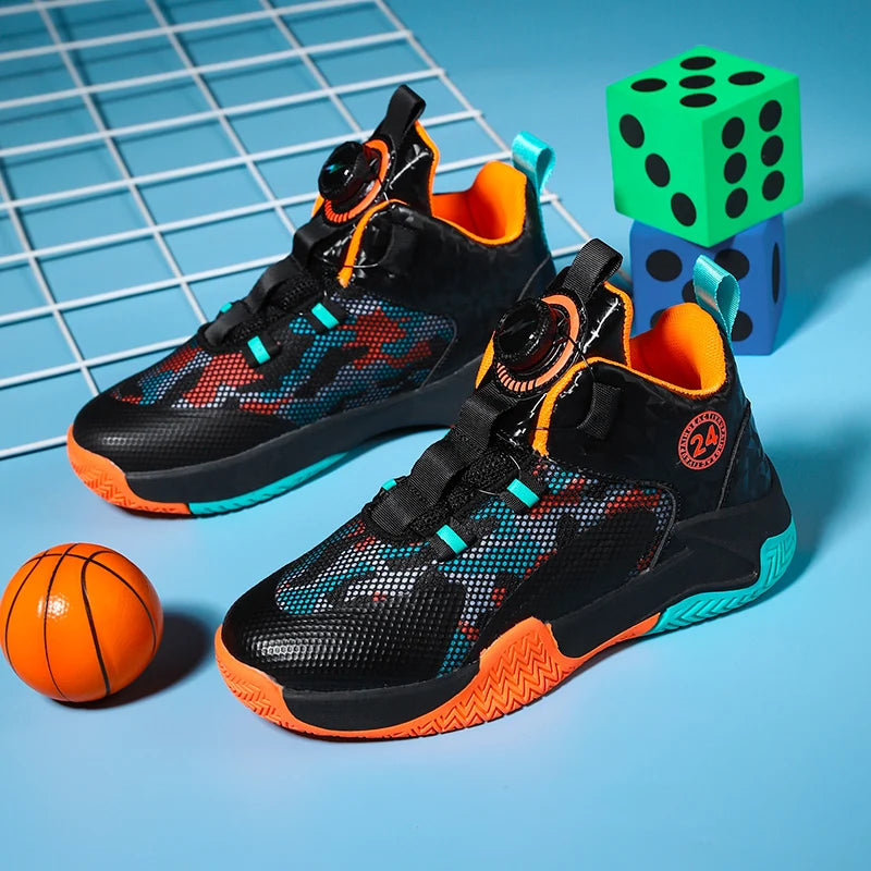 Yellow Children's Basketball Shoes Mesh Breathable Sports Shoes For Teenagers Non-Slip Wear-Resistant Basketball Sneakers Kids