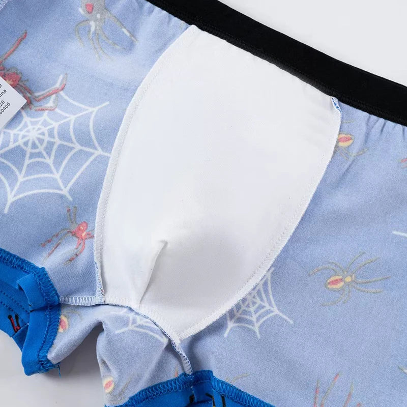 4-Piece Milk Silk Children Underwear Cool Spider Print Boys Trunks Elastic Waist Boys Boxer Shorts Comfortable Kids Boxer Briefs