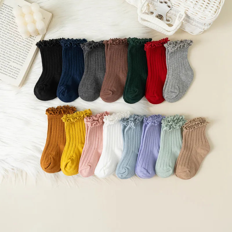 Kids Short Socks Ruffle Baby Girls Toddlers Cute Soft Cotton Sock Lace Flower Children School Uniform Socks For 0-8 Years