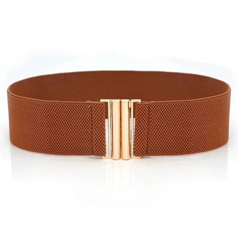 Women Elastic Band Wide Belts Simple Down Coat Waist Belt Female Black Strap Dress Decoration Accessories Metal Buckle Waistband