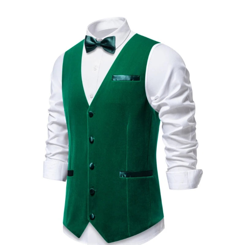 Royal Blue High-end British-Style Flat Velvet Suit Vest for Men,Fashion Casual Slim-Fit Men's Waistcoat with Bow Tie, Euro Size