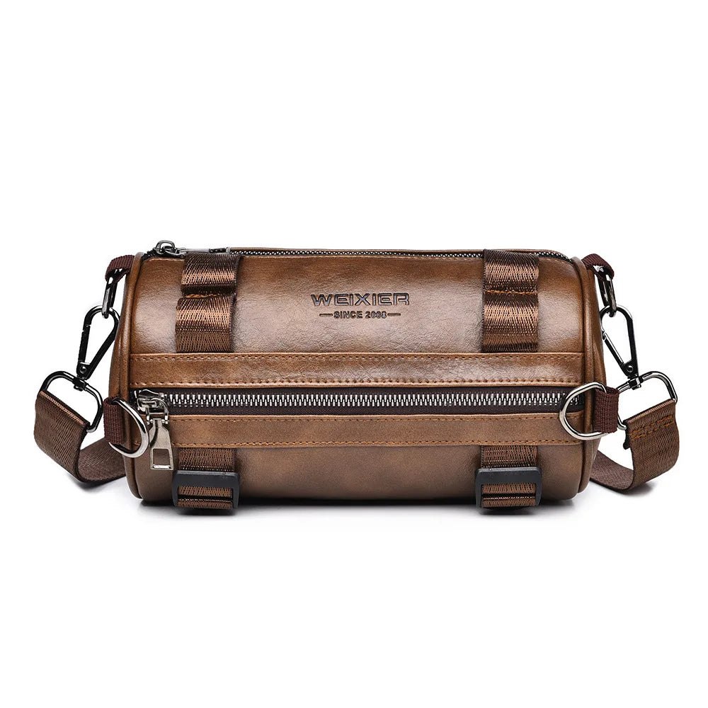 Fashion PU Leather Crossbody Shoulder Bag for Men Bucket Shoulder Bag Men‘s Casual Barrel Handbags Male Circular Messenger Bags