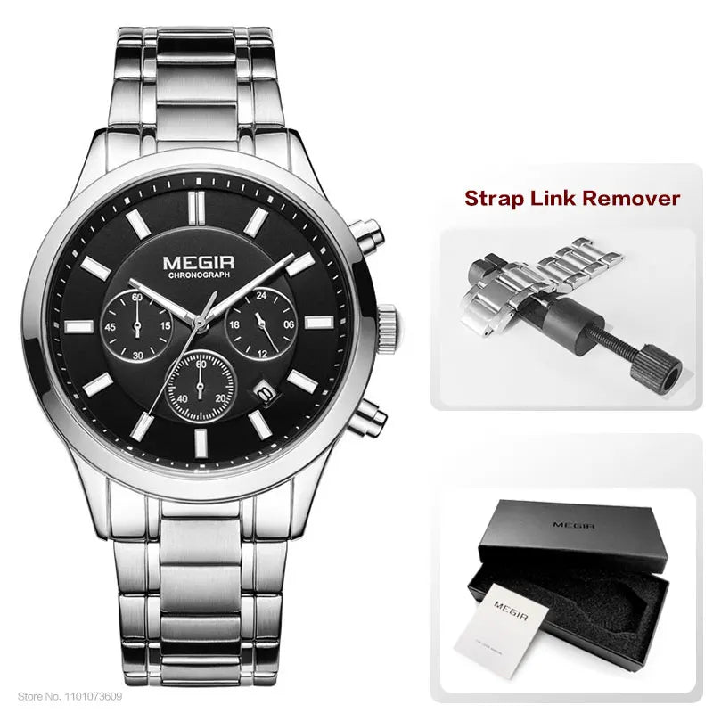 MEGIR Watches for Men 2021 New Chronograph Quartz Watch Luxury Stainless Steel Wristwatch Man Relogios Masculino часы мужские