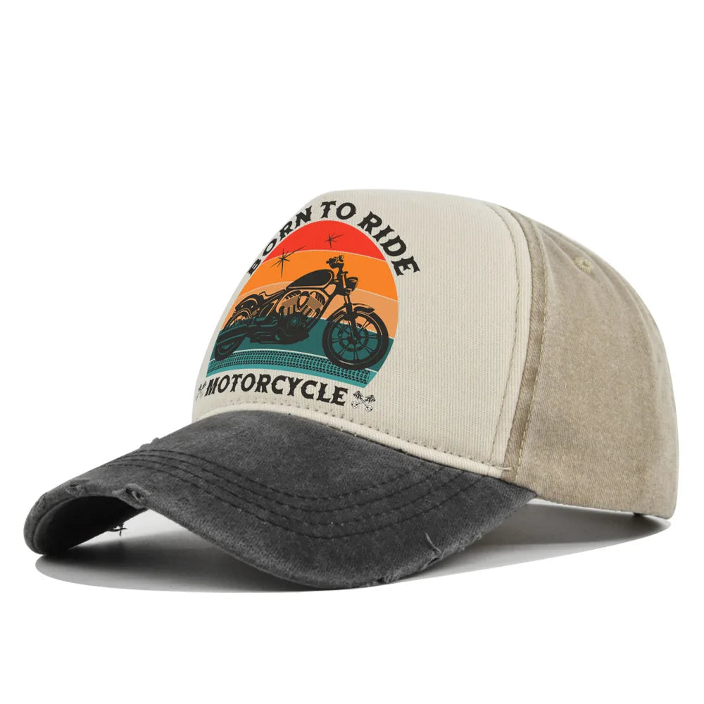 Men Hats Motorcycle Baseball Caps for Men Women Retro Printed Caps Cotton Sponge Truck Caps Men's Washed Old Sun Hat Casquette