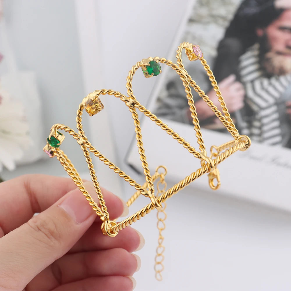Fashion High Quality Gold Plated Women Jewelry Set Simple Lines Earrings Ring Colored Zircon Necklace Bangle For Wedding Party