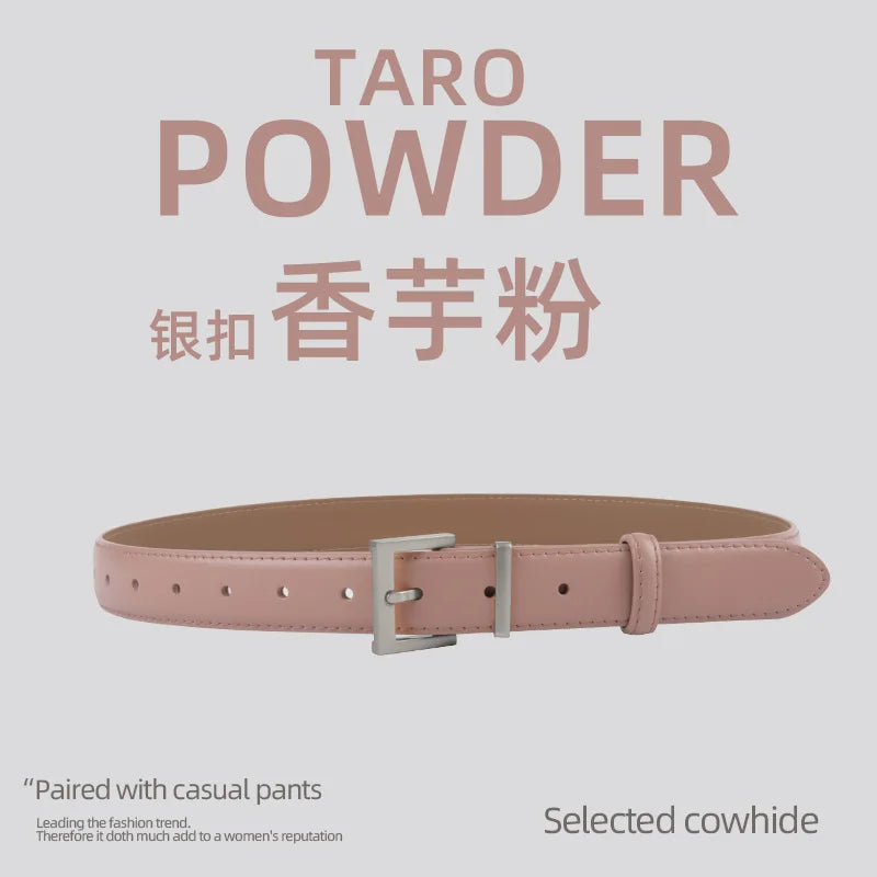 New Waist Belts for Women Plain Real Leather Jeans Belts Strap Blue Pink Khaki Cowhide Waistbands Ladies Daily Dress Decoration