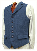 Men Vest With Lapel Boutique Herringbone Wool Tweed Slim Fit Waistcoat Casual Formal Business Wedding Daily Men Suit Vest