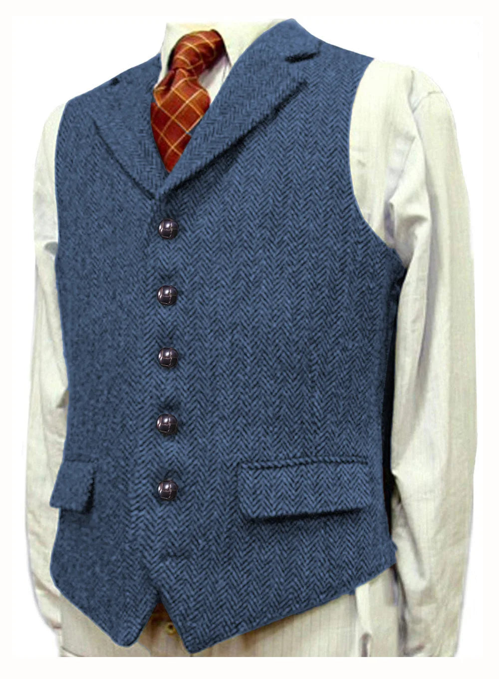 Men Vest With Lapel Boutique Herringbone Wool Tweed Slim Fit Waistcoat Casual Formal Business Wedding Daily Men Suit Vest