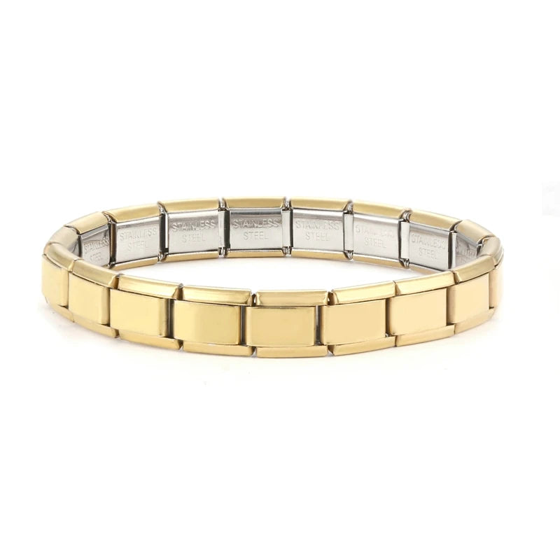 Men's Women's Jewelry DIY 9MM Width Italian Elastic Charm Bracelets Gold Silver Solid Color Stainless Steel Fashion Bangle Basic
