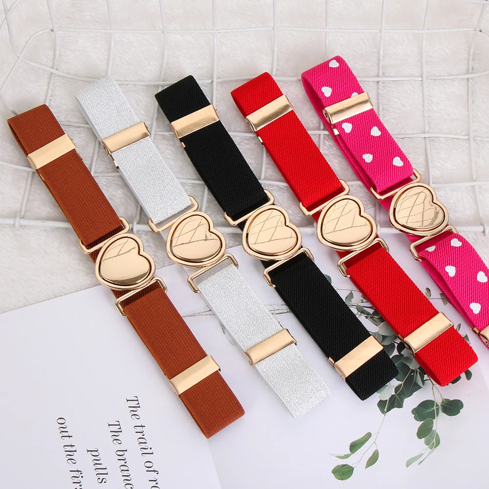 Adjustable Kids Elastic Belts Heart Belt Girl Dresses Stretch Waist Belt Multicolor Uniform Belt Clothing Decoration Accessorie