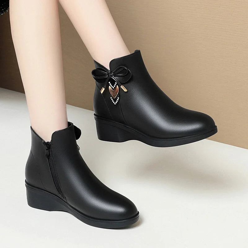 Women's Boots 2023 Winter Cotton Shoes  Bow-knot Ankle Boots for Women Zipper Fashion Boots Platform Mother Boots