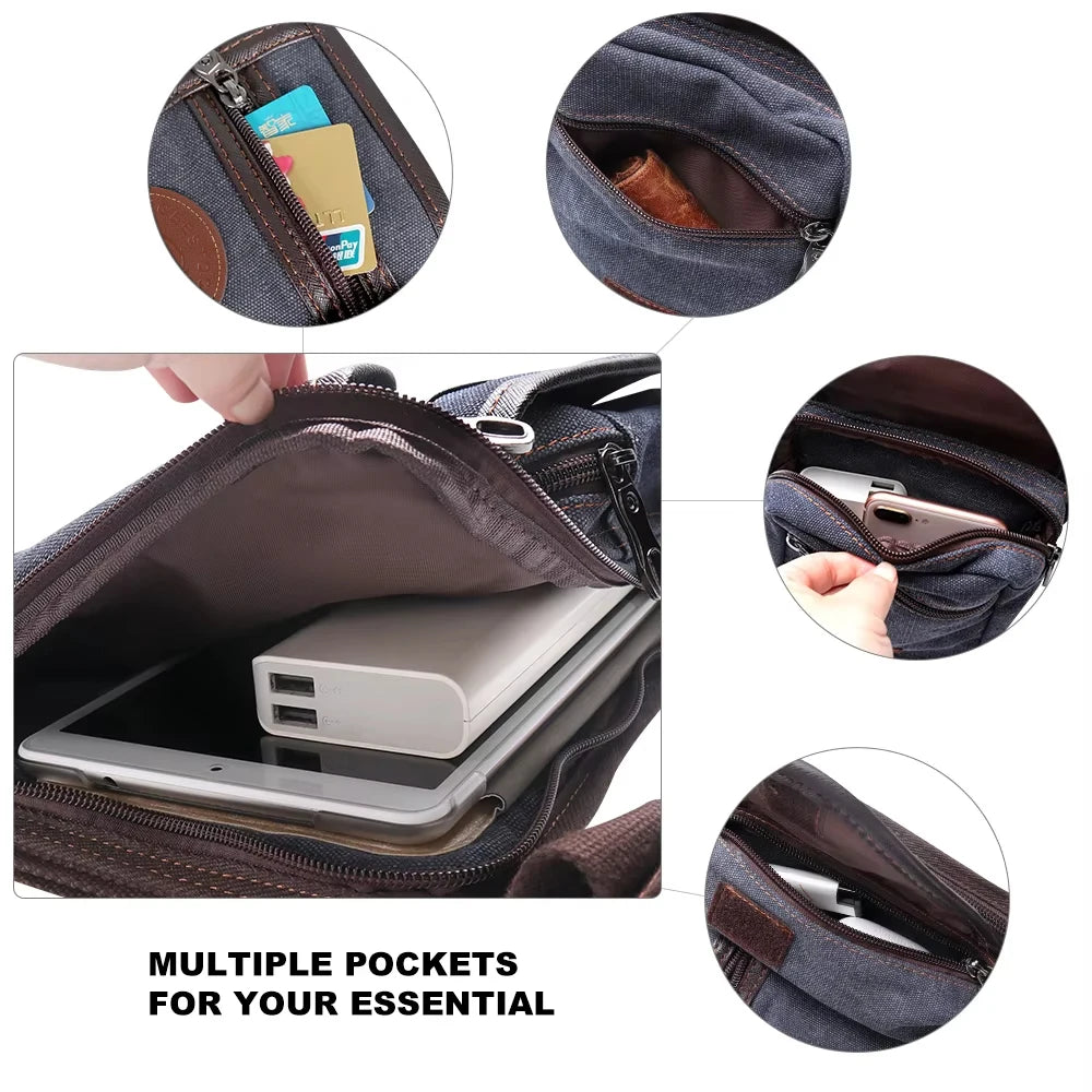 Men's Motorcycle Bag Waterproof Portable Canvas Motorcycle Drop Leg Bag Multifunctional Outdoor Sport Riding Waist Shoulder Bag