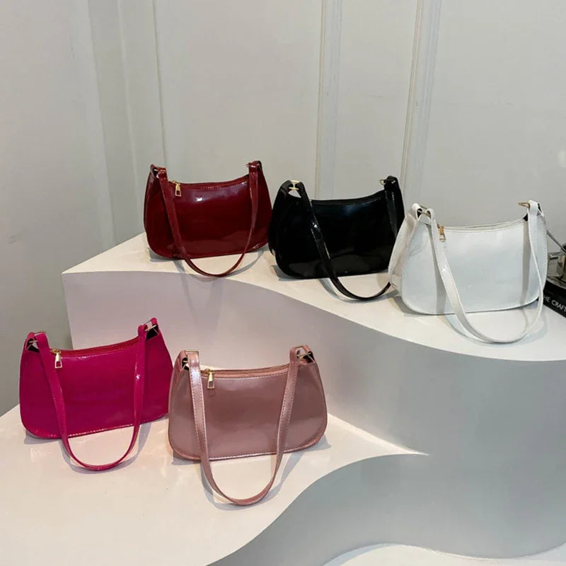Vintage Patent Leather Shoulder Bag Fashion Women's Handbags Casual Designer Hobos Underarm Bag