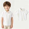 2-7Y Toddler Boys Cotton Button Up Shirts Solid Color Lapel Pocket Short Sleeve Kids Summer Casual School Outfit Blouses