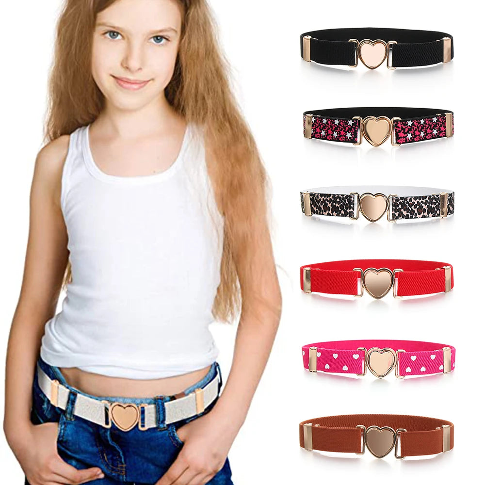 Kids Girl Stretch Waist Belt Adjustable Heart Belt Elastic Belts Uniform Belt for Teen Kids Girls Dresses