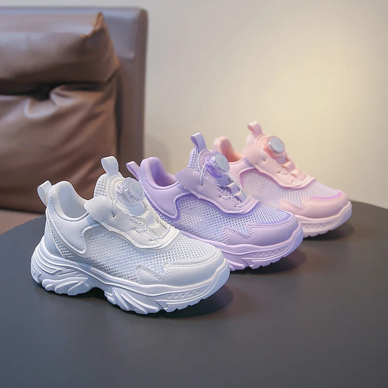 Girls Casual Sports Shoes Mesh Breathable Kids Basketball Shoes Rotating 2026 Brand New Children Running Shoes Soft Non-slip