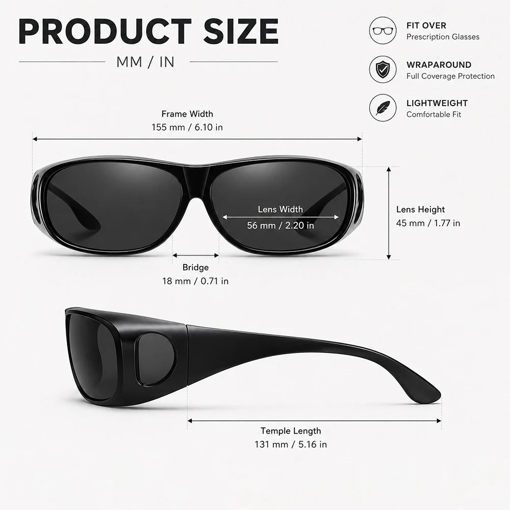 Sunglasses Fit Over Glasses for Men Women, Wrap-Around Glasses UV400 Protection for Driving and Outdoor