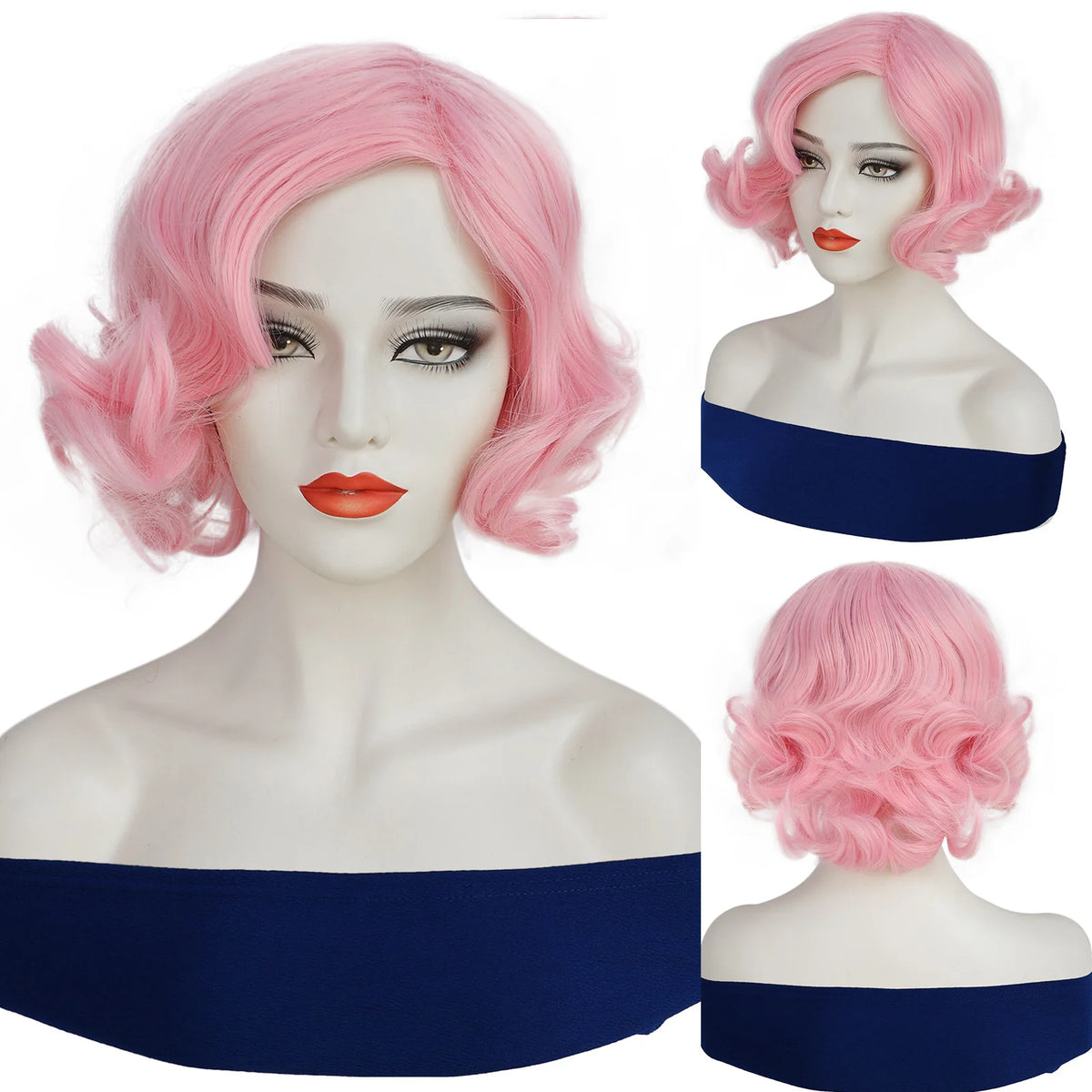 Women 1920s Wave Wig Vintage Flapper Multi Colored Cosplay Wig Synthetic Short Curly Hair Halloween Party Prop