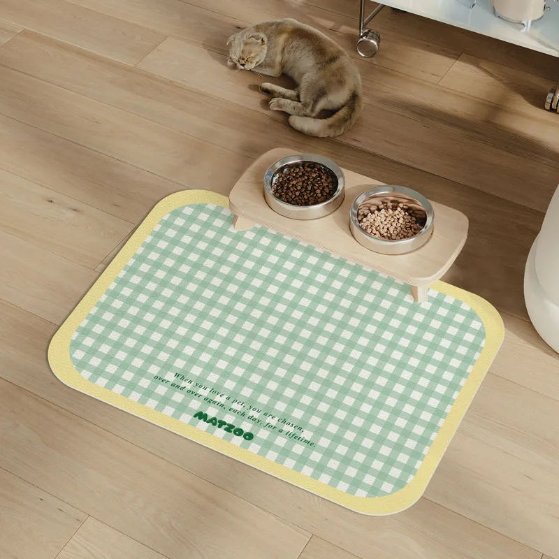 Pet Feeding Mat for Cats Dogs Dirt-Resistant Scratch-Proof Spill-Proof  Checkered Non-Slip Easy To Clean Food Water Bowl Mat