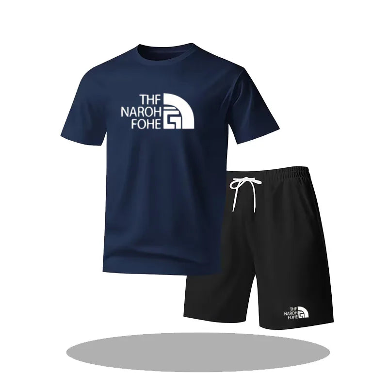 Men's Summer Fitness Sportswear Set Short-Sleeved T-Shirt & Shorts Two-Piece Breathable Quick-Drying Casual Sportswear