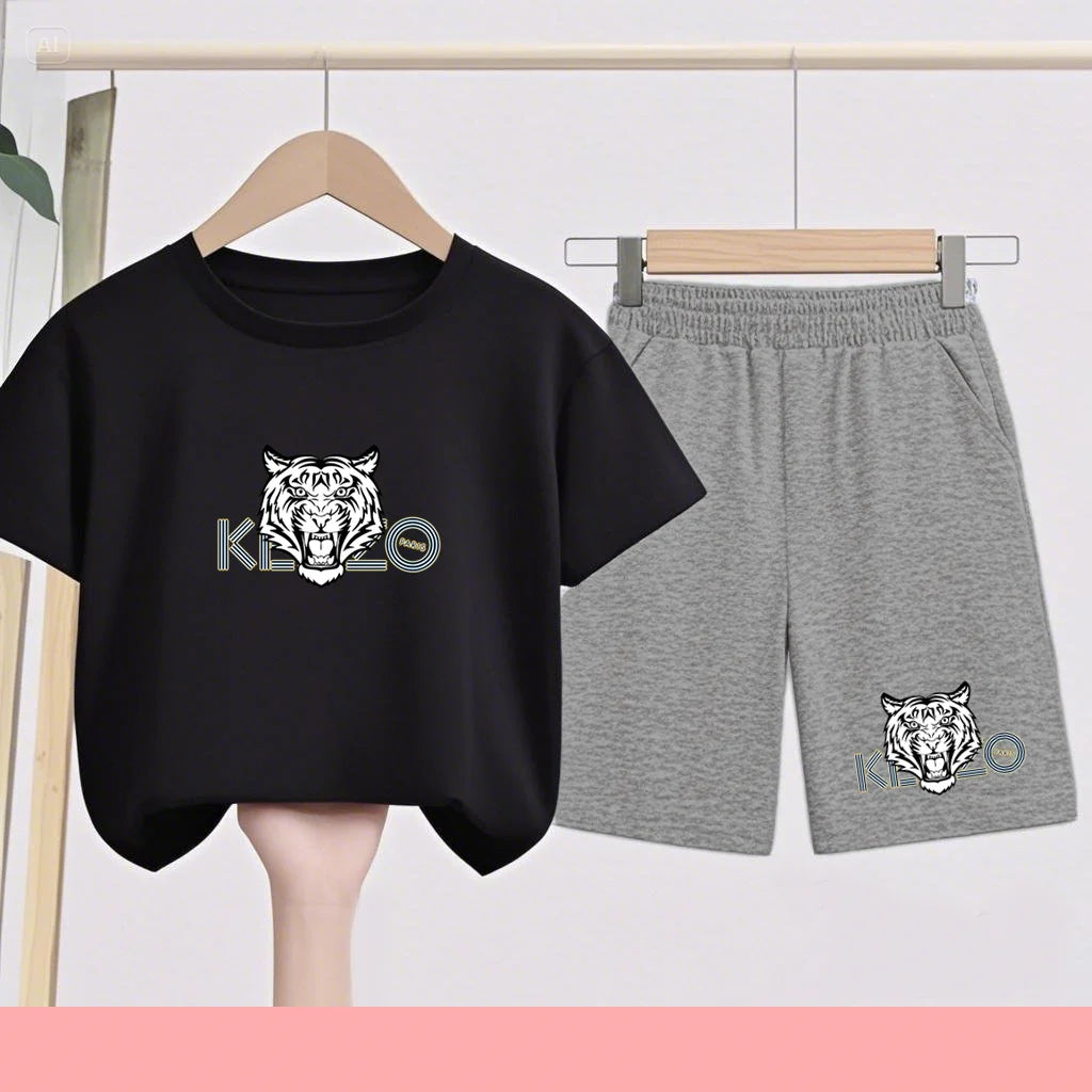 Children's Summer Black and White T-shirts Paired with Breathable and Quick-drying Sports Outfits - Suitable for Children3 to 13