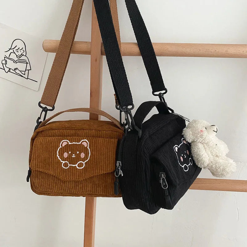2024 New Girls Cute Bag Kids Cartoon Bear Single Shoulder Bag Children 4 Colors Embroidery Messenger Bag
