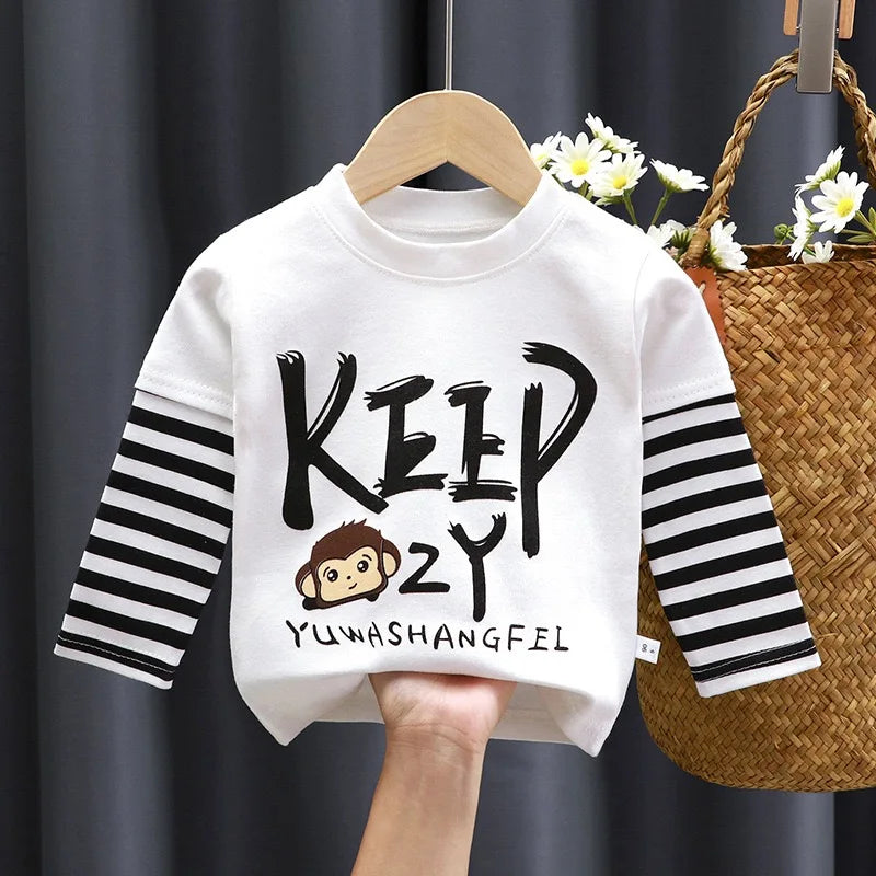 Kids Spring Autumn Long Sleeve Tops Boys Girls Cute Cartoon Shirts Toddler Daily Bottoming Tees Baby Soft Casual Outfits
