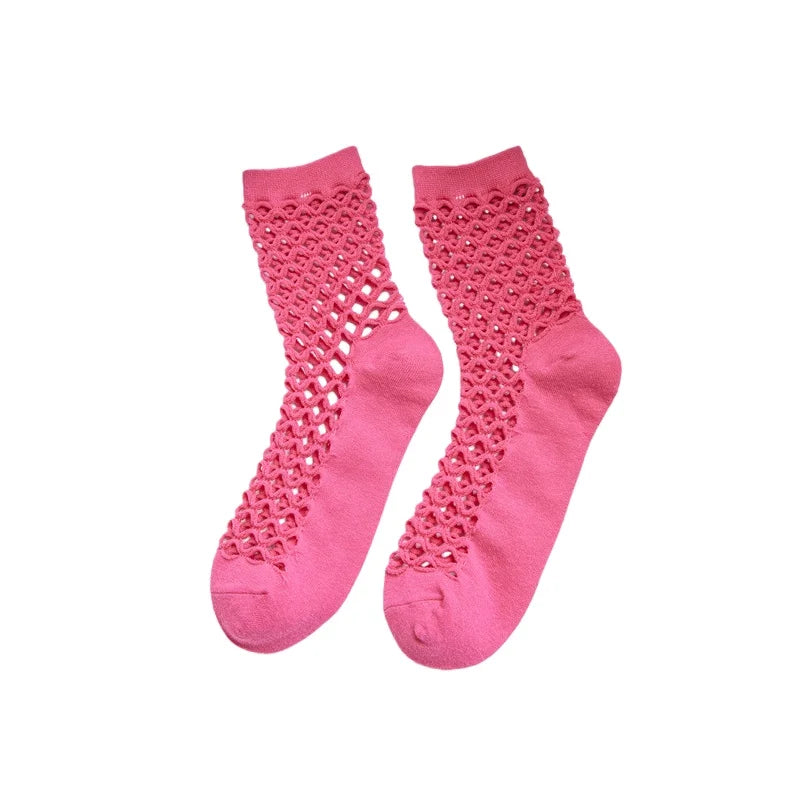 1pair Women Mesh Socks Individual Fashion Breathable Fishnet Mid-Calf Sock Thin Comfortable Casual Sox Elastic High Quality