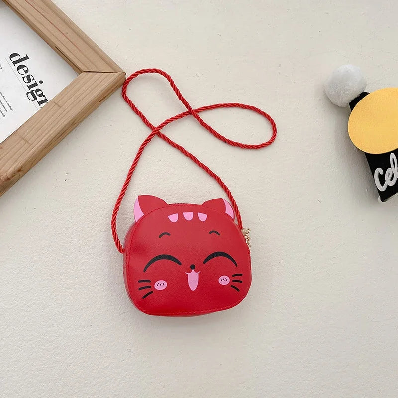 Baby Girls PU Leather Small Shoulder Crossbody Bags Cute Cat Kids Coin Purse Wallet Fashion Children's Mini Handbags