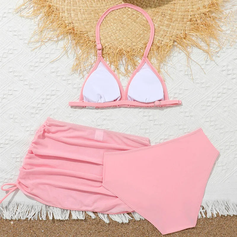Girls Swimsuits Sets 2026 New Children's Separate Bikini 3-Piece Suits Kids Fashion Swimwear Outfits Teen Pool Beach Clothing