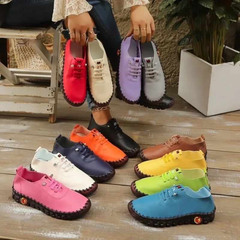 Sneakers Women Shoes Loafers Lace Up Leather Flat New Spring 2025 Casual Comfortable Mom Shoes Mujer Zapatos Chaussure Femme